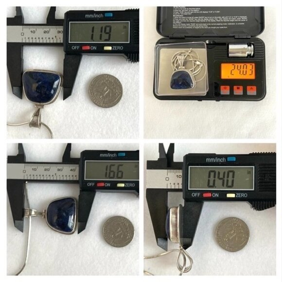 Sterling Silver 925 1.66" Sodalite Hinged Pendant Necklace 18" Snake Chain 24g - Picture 10 of 16